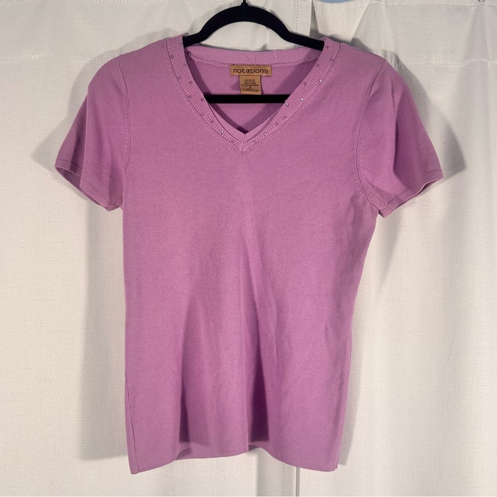 Vintage Notations Lilac Knit Top with Sequin Trim